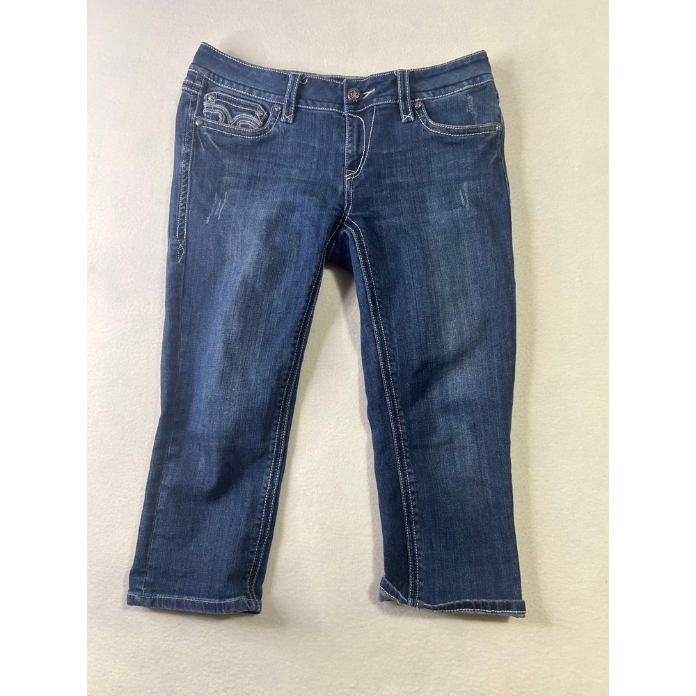 WallFlower Sassy Skinny‎ Capri Jeans Womens 11 Dark Wash Contrast Stitch Denim
